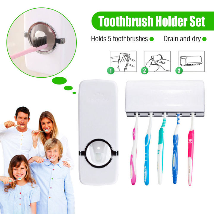 𝟮 𝗜𝗡 𝟭 Bathroom Toothpaste Squeezer Dispenser Toothbrush Holder Set