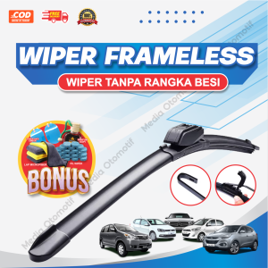 Paket Wiper Frameless Tanpa Rangka Besi Universal Semua Tipe Mobil Banyak Bonus