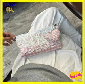 XINGK High Quality Sweet Lace Floral Design Pen Bag Large Capacity Multifunctional Stationery Bag Pencil Case Students Supplies