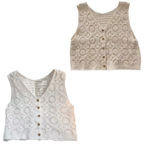 Của Phụ Nữ Không Tay Rỗng đan móc Áo Len Vest cổ chữ V cài nút Cardigan áo lửng Cho Trang Phục Giản Dị