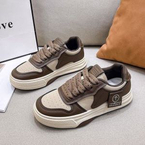 vivi lifestyle Fashion color matching full leather thick sole casual sneakers