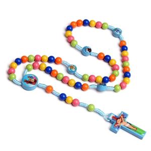 Colorful Beaded Cross Pendant Necklace for Boy Girl Children Long Rosary Necklaces Prayer Christian Religious