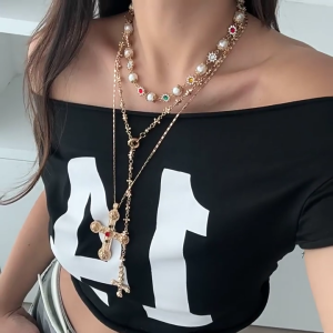 Long Tassels Religious Necklace Sparkling Necklace Fashion Neck Alloy Texture for Women Creative Alloy Designs