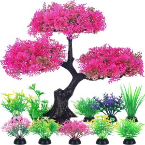 OUTOPEN Nhựa Cây nhân tạo bể cá Dưới Biển Giống như thật Cỏ nước mô phỏng Cây Bụi giả Hài Hước Cây hoa anh đào Cho bể cá Betta cá vàng
