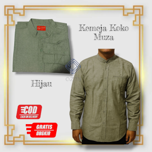 Kemeja Koko Katun Oxford Premium Tangan Panjang Hijau Salem Kemko by Muza Premium Quality