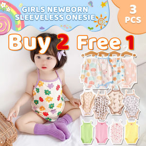 Buy2 Free1! BabyZoom Baby Girl Newborn Sleeveless Onesie 3pcs Romper Bodysuit Jumpsuits Kids Girl Clothes Baby Girl OOTD Breathable Cotton Random Design Cute Comfort Soft 3pcs 0-24m Girl Outfit Cod Free Shipping