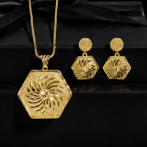 SEQUITO Fine Ladies Jewelry Set Golden Big Waterdrop Dangle Earrings Hollow Pendant Necklace Clothing Accessories SJ422