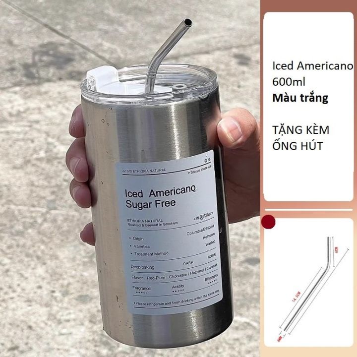 Hàng loại 1- Cốc giữ nhiệt inox có ống hút 600ml, inox xịn có nắp đậy ...