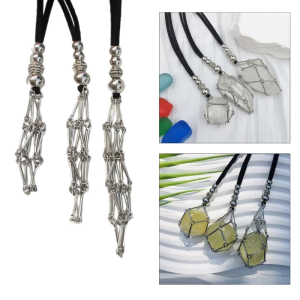 Adjustable Leathers Rope Empty Stone Holder Necklace Cage Necklace Chain Mesh Pendant Necklace for DIY