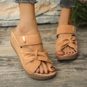 2026 Summer New Style One-Strap Thick-Soled Hollow Wedge Sandals For Women Large Size Fish-Mouth Beach Sandals