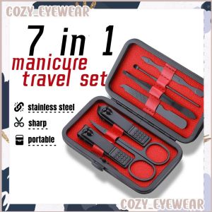 Travel Stainless Steel 7 In 1 Manicure Pedicure Tool Set With Case Grooming Portable Beauty Kit Nail Clipper Scissor