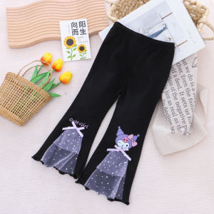 5-13 yrs Cartoon Kuromi Pants for Kids Girl Casual Flared Pants Leggings Trousers Fashion Girl Bottoms Jogger Pants