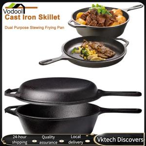 【Vodool】 Cast Iron Frying Pan with Handle Skillet Pre-seasoned Fry Pan for Frying Baking Grilling Indoor Outdoor Cooking