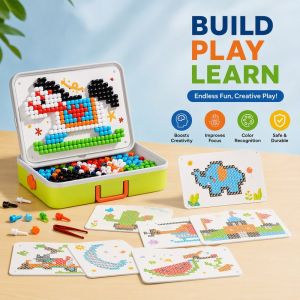 Perfect Mom and Baby 3D Mushroom Pegboard Puzzle Early Learning Toy 460 Pcs 8 Colors 2D 3D Designs 10 Guide Cards