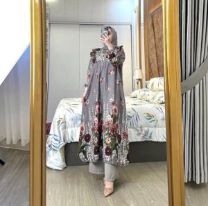 oneset long tunik setelan tunik rayon setcel kulot setelan wanita