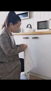 Self Adhesive Cupboard Curtain Waterproof Oil Resistant Kitchen Sink Cabinet Cover Striped Decor