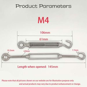M4 M6 M8 Turn Buckle Durable 304 Stainless Steel Turnbuckle Hook And Eye Wire Tensioner