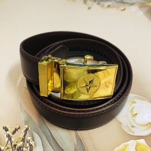 Thắt lưng nam da cao cấp mặt hình ngôi sao mạ đồng sáng bóng khóa tự động mạ kim sang trọng