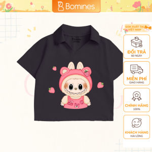 Áo bé gái Labubu Bomines Áo croptop tay ngắn có cổ cho bé gái 4-12 tuổi 14-36kg ATNBLABUBU