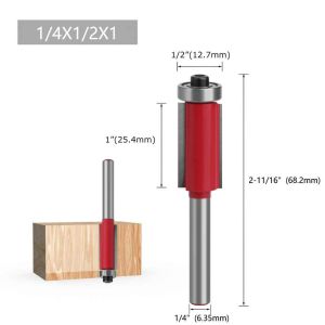 Mũi phay gỗ thẳng có bi mũi soi lấy nền Đỏ cốt 6.35mm -AENEA