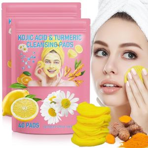 40 Pads Kojic Acid and Turmeric Cleansing PadsTurmeric Cleansing Pads Balance Skin Oil And WaterGentle & Non-IrritatingFor Bodys Skin