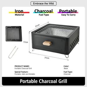 Portable Charcoal GrillTable Top Grill CharcoalMini Barbecue GrillBBQ Grill Camping Grill Backyard BBQ Picnic Stovewith Grill Pan