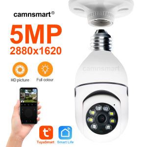 ♥100%Original Product+FREE Shipping+COD♥ 5MP Tuya Ycc365 E27 Bulb Surveillance Camera Wifi Night Vision Full Color Auto Human Track 4x Zoom Video Indoor Security Monitor