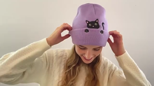 Độc đáo Mũ Đan Thêu Kitten Mũ Mùa Đông Áo thun giản dị dạo phố Beanies Mũ đạo cụ chụp ảnh Nam Nữ thoáng khí