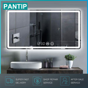 กระจกห้องน้ำ PANTIP กระจกแต่งหน้า LED Makeup Mirror 600*800mm รวม จอสัมผัส แสดงเวลาและอุณหภูมิ ผู้เข้าชม ความงาม 180° ร่วมกัน ระบบสัมผัสที่แสดงผลลัพธ์ที่เป็นไปได้ (ความงามปัจจุบัน: 12 นาที)