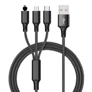 SEA JJT Cáp Sạc Nhanh 3 trong 1 Bện Nylon cho Thiết Bị Android Apple và Type-C