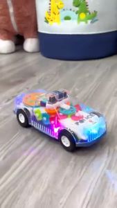 SKISOPGO Transparent Electric Gear Police Car Toy with Light & Siren Sound Kids Simulation Vehicle Birthday Gift