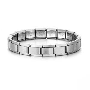 DRESSPLUS Jewelry Italian Starter Charm Bracelet Elastic Handmade Men Bangle Fashion 9mm Wide Stainless Steel Bracelet Summer