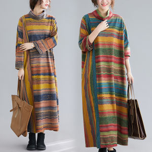 Mersy Dress - Premium Midi Dress Motif Pelangi Abstrak Retro Terbaru