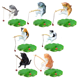 Cute Kitten Figurines Aquarium Ornaments FishTank Garden Statues Decorations Interesting Fishing Kitten Figurines