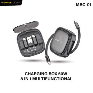 Hippo Elite MRC-01 Charging Box RETRACTABLE KABEL FAST Charging C TO C 60W 8 in 1 MULTIFUNCTIONAL STORAGE SET BOX WITH MULTIPLE CONNECTOR PORT USB A / LIGHTNING / MICRO USB