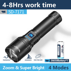 Mỉm cười cá mập đèn pin Led siêu sáng đèn pin M60 9000lm 26650 Type-C có thể sạc lại chiếu sáng ngoài trời chống nước đèn flash Cắm Trại Đi Bộ Đường Dài đêm sd7171