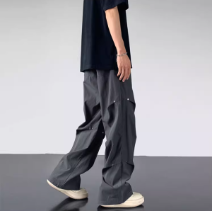 Charge pants mens autumn and winter velvet American functional design sense paratrooper pants high street loose wide leg casual pants