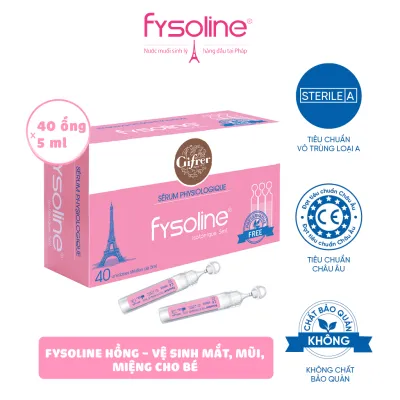 Nước muối sinh lý Fysoline nhập khẩu Pháp vệ sinh mắt mũi miệng cho bé (Hộp hồng 40 ống x 5ml)