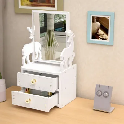 Cute Cat Ear Makeup with Jewelry Compartment Drawer Cosmetic Organizer Tables