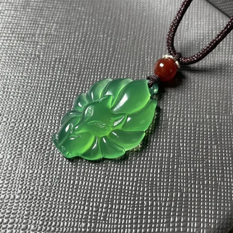Green Natural Agate Chalcedony Fox Jade Pendant Necklace Men Women