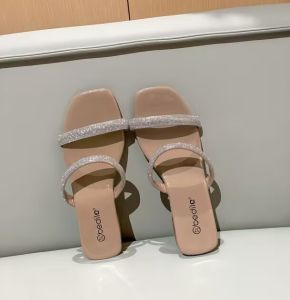 Fashionable crystal sequin mid-heeled womens shoes and sandals