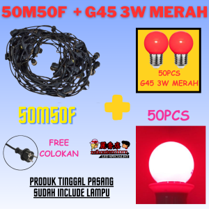 KOMPLIT WARNA KOMPLIT 50M Kabel Fitting Gantung 50METER 50Lampu LED CAFE 50M LAMPU TAMAN Outdoor E27