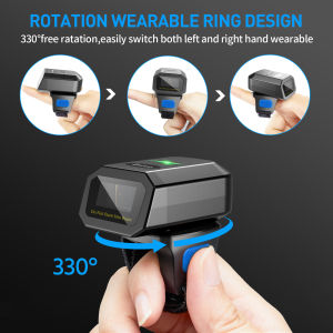 Eyoyo นิ้วขนาดเล็กสวมใส่ได้ 2D Barcode Scanner ไร้สายเครื่องสแกนบาร์โค้ดผ่านบลูทูธและไร้สาย 2.4G และการเชื่อมต่อแบบใช้สาย USB QR Bar เครื่องอ่านโค้ดทำงานร่วมกับ Windows MacOS แอนดรอยด์4.0 + IOS