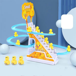 Childrens Electronic Toy Duck Climb Stairs Track Slide Kids Interactive Puzzle Music Train Toy(Batteries not included)
