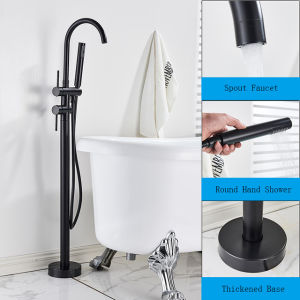 Black / Chrome / Golden / Floor Standing Bathtub Dragon Freestanding Bathtub Faucet With Hand Shower Floor Bathtub Tap Hot Cold