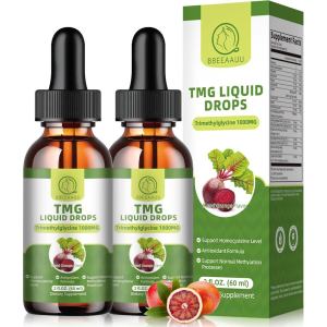 TMG s 1000MG - Trimethylglycine Liquid Drops Betaine High Absorption Supports Methylation Liver Wellness & Cognitive Non-GMO Vegan Blood Orange Flavor 2 Fl.Oz (1 Pack)