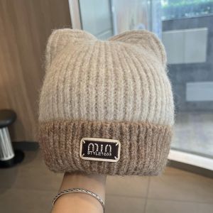 OWTWO Cat Ears Crochet Bonnet Keep Warm Knitted Cat Ears Hat Cute Y2K Plush Knitted Hat Autumn