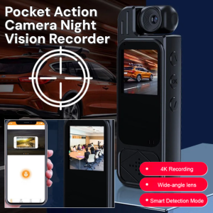 Pocket Action Camera Night Vision Recorder HD 4K WiFi Rotatable With Waterproof Case