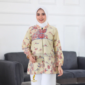 Blouse Batik Wanita Prabuseno Motif Yasmin Atasan Baju Batik Wanita Lengan Panjang Prabuseno Modern Premium Jumbo Big Size Full Furing Pakaian Kemeja
