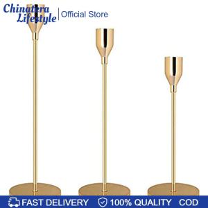 3Pcs Gold Candle Holders Metal Taper Candle Holder for Wedding Birthday Party Holiday Dinning Decor